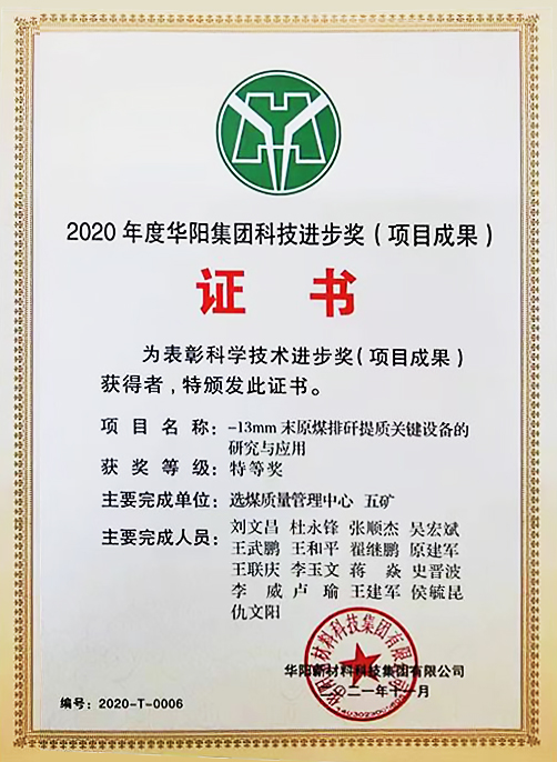 2020年度华阳集团科技进步奖项目成果